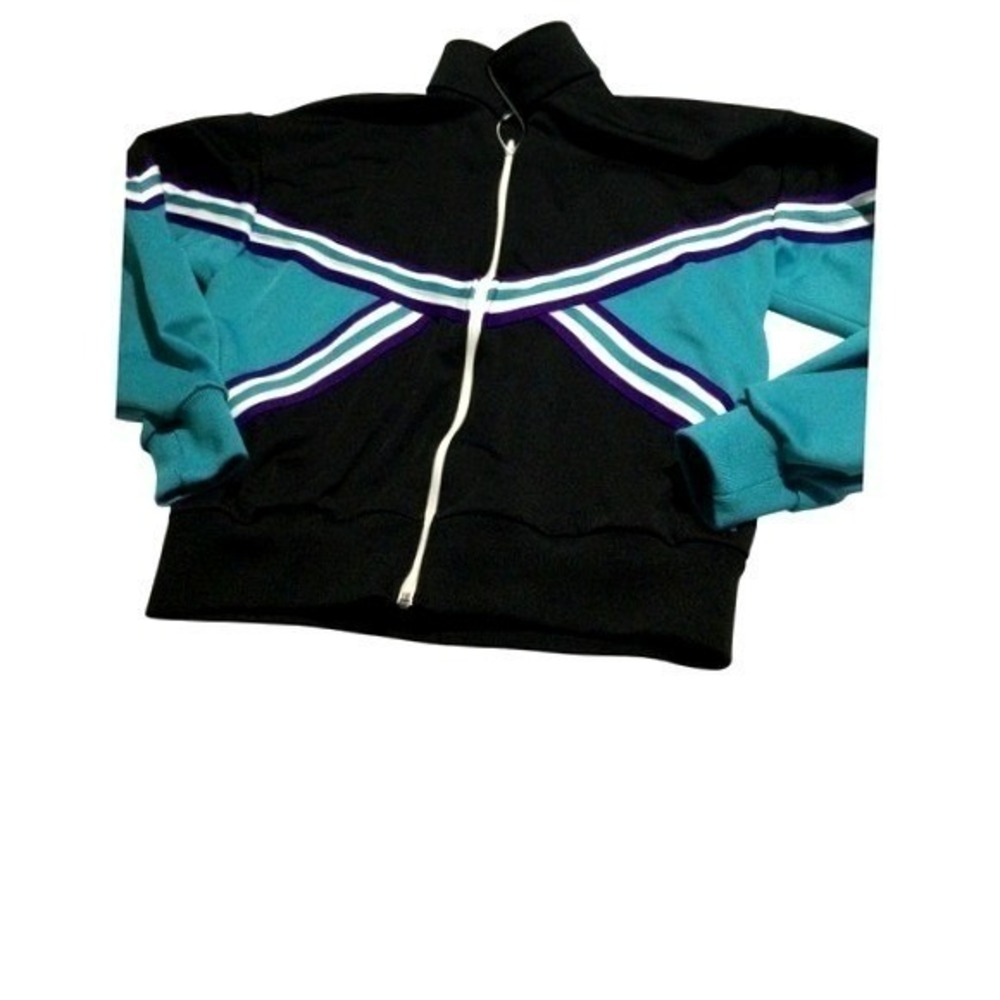 Varsity Spirit Fashions Track Jacket Black Teal Purple Stripe Zip Up Made in USA - Picture 2 of 10